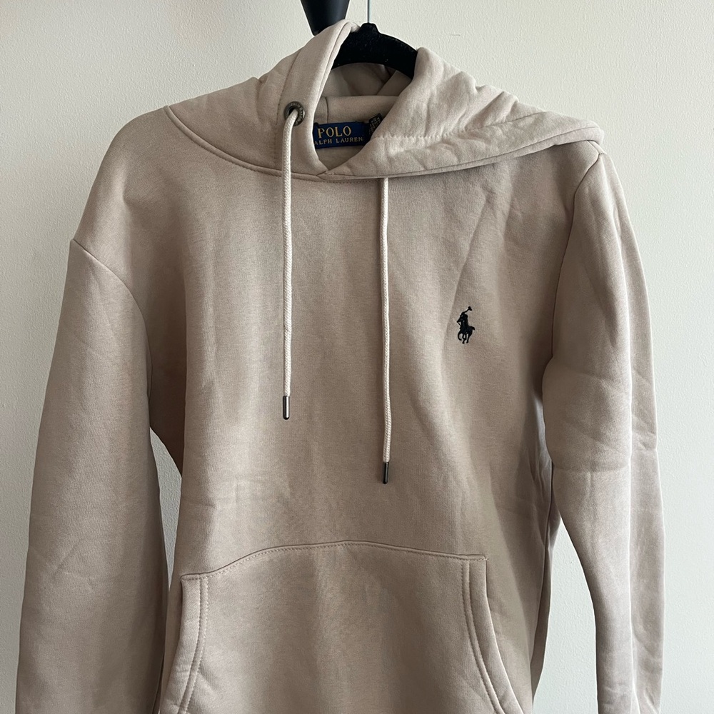 Ralph Lauren Beige Hoodie with Navy Pony Embroidery